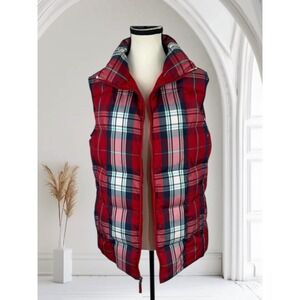 Lands'‎ End Women's Red Plaid Puffer Vest Sleeveless Warm Casual Fall Winter S